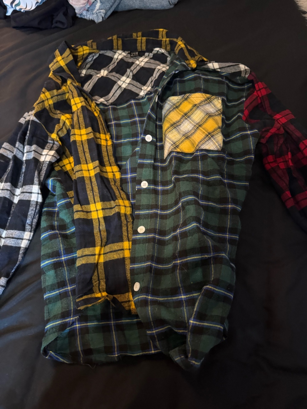 Unisex Multi-Pattern Green Plaid Flannel Shirt